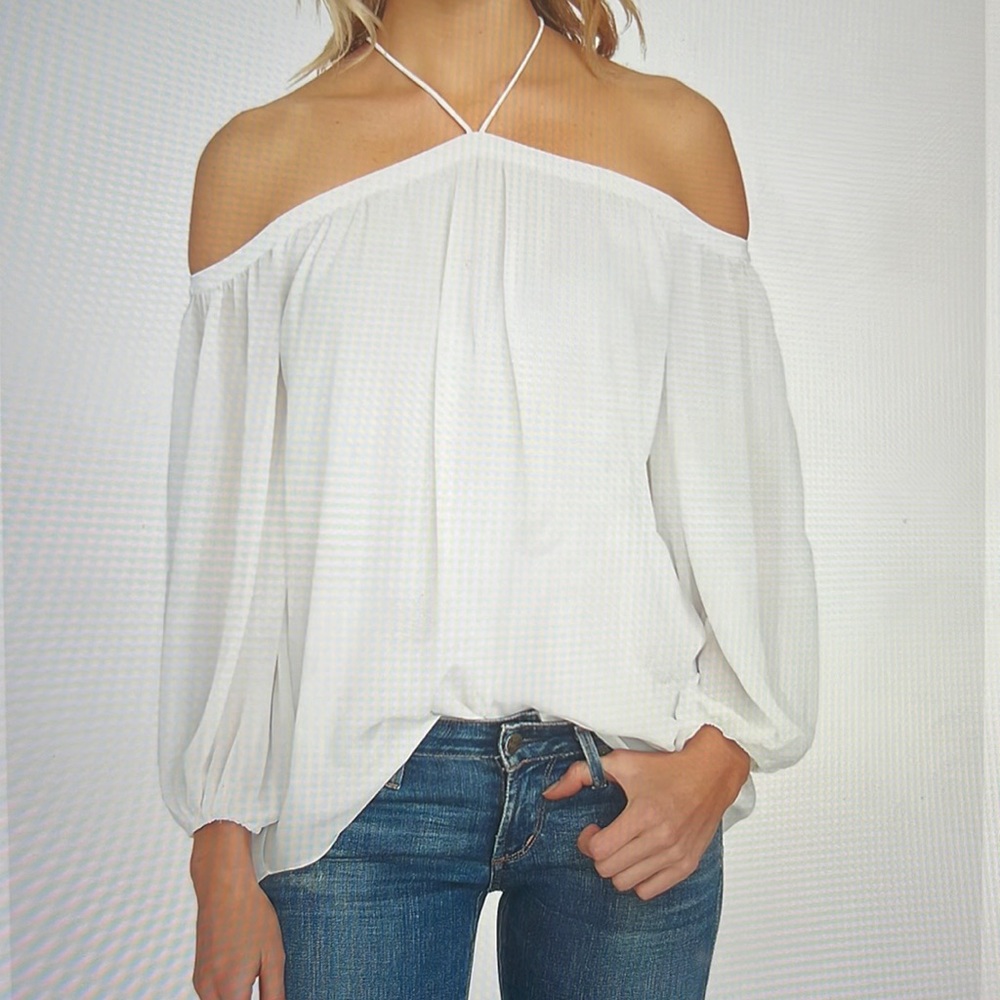 NWT Coral (not white) 1.State Halter Neck Off-the -Shoulder Sheer Sleeved Top